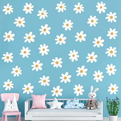 BBTO 6 Sheet Daisy Wall Decal Flower Removable, Simple Style, White - color: White