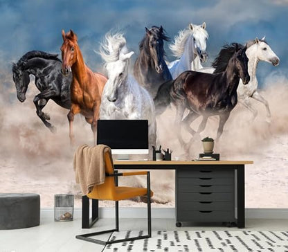 Mystical Galloping Wild Horses Sand Scenery Peel & Stick Wallpaper - color: No.13, size: 80" x 61"