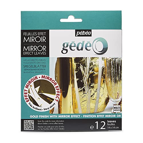 Pébéo Gédéo Mirror Effect Gold Leaves Adhesive Sheet - 12 Sheets, 5 ½ x 5 ½ Inches, Art and Craft Supplies, for Painting, Home Decor, or Decorations