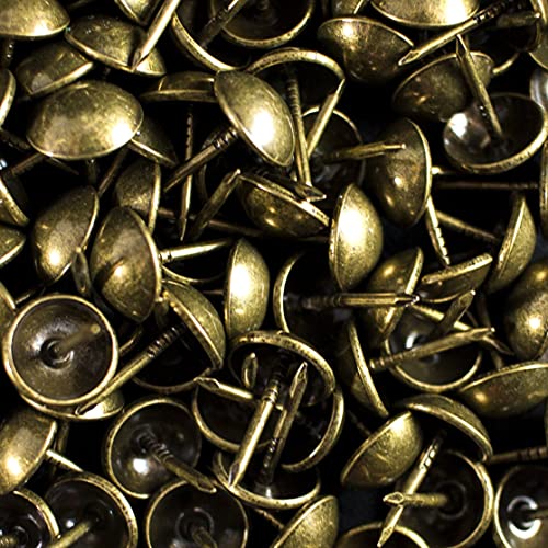 500-Pack Upholstery Tacks - 7/16 inch Decorative Furniture Nails for Chairs, Headboards, and DIY Decor - Antique Brass Heavy Duty Furniture Pins - DX0511AB500