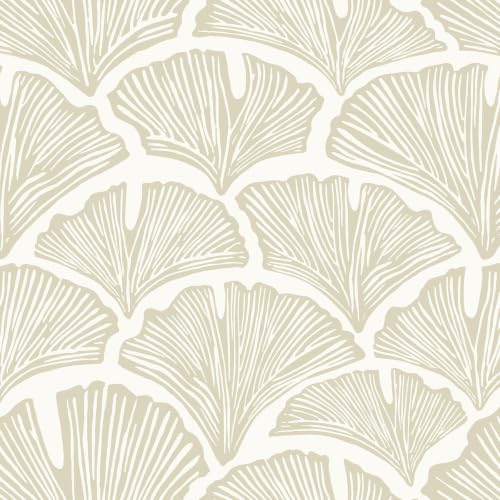 Peel and Stick Wallpaper for Bedroom Khaki&Beige Leaf Self-Adhesive - color: Khaki and Beige, size: 17.3" x 78.7"