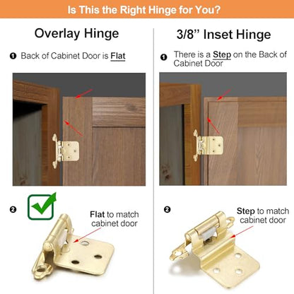 Gold Cabinet Hinges, 1/2” Overlay, 4 Pack - color: Gold, size: 1/2 Inch Overlay