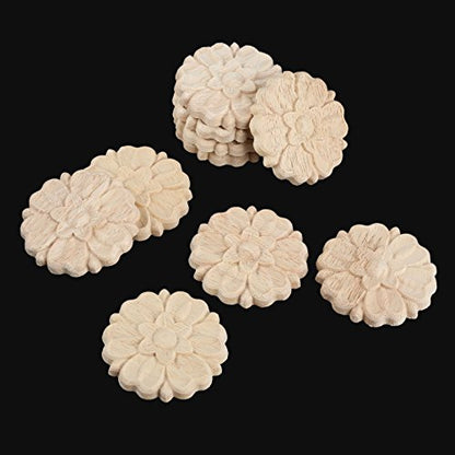 10Pcs Wood Carved Appliques Onlays, Round Carving Decals for Furniture