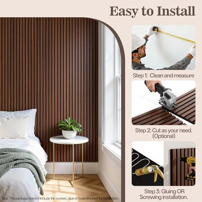 4 Pack Acoustic Wood Panels for Wall 94.48" x 12.79" Soundproof - color: Walnut, size: 94" x 12" (4 PCs)