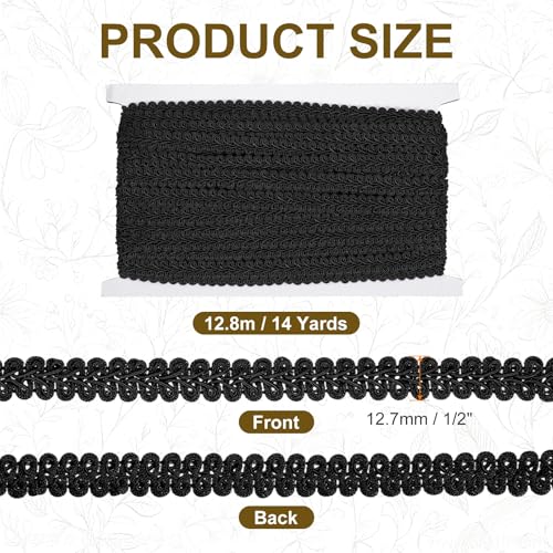 MECCANIXITY Gimp Braid Trim 1/2" x 14 Yards Polyester, Black - color: Black