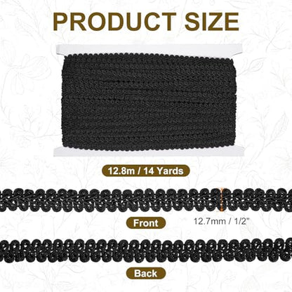 MECCANIXITY Gimp Braid Trim 1/2" x 14 Yards Polyester, Black - color: Black