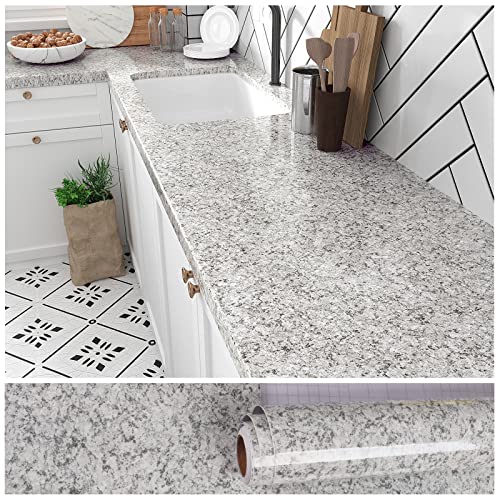 VEELIKE 15.7''x118'' Granite Contact Paper for Countertops Waterproof Self Adhesive Grey Granite Wallpaper Peel and Stick Countertops for Kitchen Bathroom Counter Top Removable Decorative Film Vinyl - color: Gray, size: 15.7" x 118"