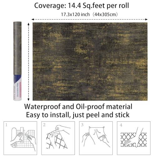 Arthome Black Gold Peel and Stick Wallpaper 17" x 120" - color: Black Gold, size: 17" x 120"