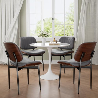 REONEY Dining Chairs Set of 4, Mid-Century Modern Kitchen Chairs, Gray - color: Dark Gray Shell Strips