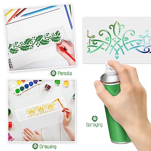 Ctosree 16 Pcs Flower Border Stencils Reusable, Cake Decorating Painting