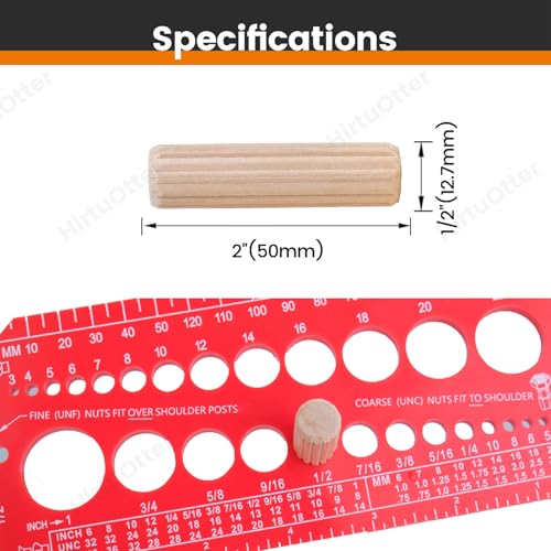 100 pcs 1/2" x 2" Wooden Dowel Pins, Hardwood, Kiln-Dried Fluted & Beveled Design for Easy Insertion for Woodworking, Furniture, Crafts & DIY Projects (12.7mm x 50mm) - size: 1/2" x 2"