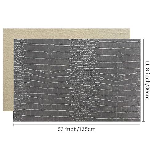 12" x 53" Glossy Embossed Crocodile Texture Faux Leather Roll Synthetic Leather Crafts Fabric for Wallets Keychains Handbags Making Sewing Crafts Material (Gray) - color: Gray