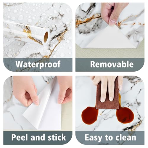 Glossy White/Grey Marble Contact Paper for Kitchen Counter Top Peel and Stick Waterproof Marble Wallpaper 17.7"x120" Self Adhesive Modern White Countertop Contact Paper for Bathroom Cabinets - size: 17.7" x 120"