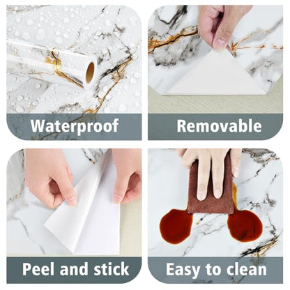 Crackle White Marble Contact Paper for Countertops Waterproof Glossy Granite Wallpaper Peel and Stick White/Grey Marble Vinyl Countertop Wallpaper for Kitchen Bathroom Tables 17.7"x315" - size: 17.7" x 315"