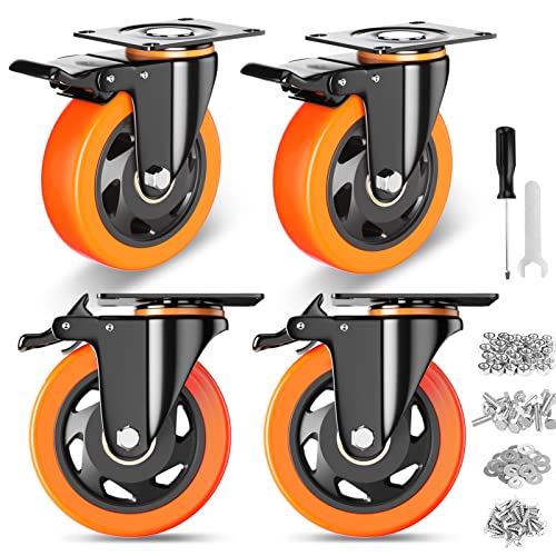 YUPEZOP 4 Inch Caster Wheels, Casters Set of 4 Heavy Duty with Brake 2400LB - color: Orange, size: 4 Inch