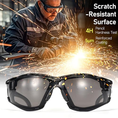 SAFEYEAR Safety Glasses Anti Fog Scratch Resistant ANSI Z87.1 CE Protective Eyewear with Foam Gasket Adjustable Strap - color: Tinted Black & Grey