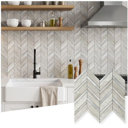 Yipscazo 10-Sheet Peel and Stick Herringbone Backsplash,Gray Stone - color: Gray Stone