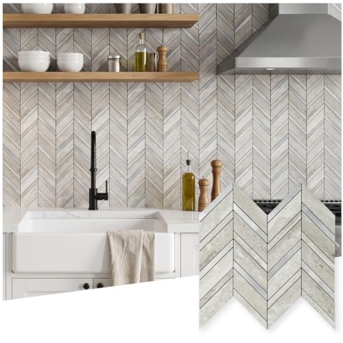 Yipscazo 10-Sheet Peel and Stick Herringbone Backsplash,Gray Stone - color: Gray Stone