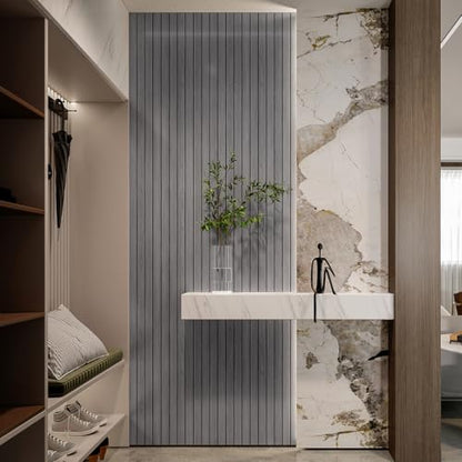 YLL YLL PVC Slat Wall Panel Peel and Stick 236"x 15.7" Faux Grey Wood Grain Slat Panel Self-Adhesive Wallpaper Soundproof 3D Wall Panels - color: Gray, size: 15.7" x 236"