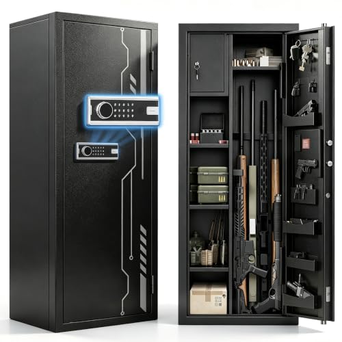 KAER Gun Safe for Rifles and Pistols, 8-13 Gun Cabinet for Shotguns, With Upgraded Electronic Combination Lock & Built-in Safe & Removable Dividers, Ammo Cabinet for Home, Garage, Office