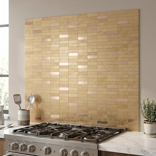 XUANINY Peel and Stick Tile Backsplash Self- Adhesive Wall Tiles Aluminum Mosaic Sticker for Kitchen (11.33"x11.92" Per Sheet, Pack of 10 pcs) (Golden Yellow 10) - color: Golden Yellow 10