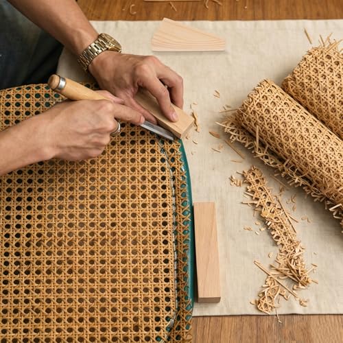 Reaeng Rattan Repair Kit for Chair Caning, Complete Furniture Restoration Kit with 15.7 x 39.4 Inch Cane Webbing Roll, Spline, 2 Caning Chisels and 8 Wooden Wedges - color: Style A