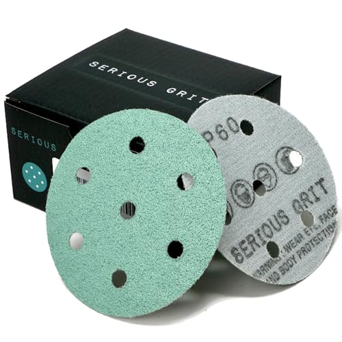 Serious Grit - 3.5" (90mm) 7-Hole P60 Grit Sanding Discs - 25 Pack Box - size: 60 Grit