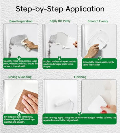 Wall Repair Paste 12 OZ, Drywall Crack & Hole Filler, Fast Drying Spackle for Interior Wall Repair