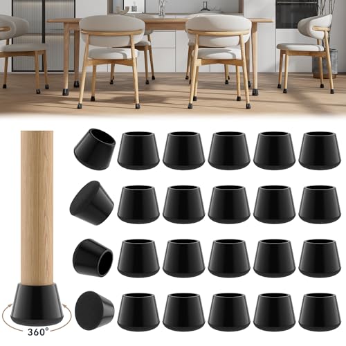 24PCS Upgraded Silicone Chair Leg Floor Protectors for Hardwood Floors, Furniture Sliders for Chair Legs, 360°Felt Pad Bottom Wrapped Thickening Furniture Pads Cap Covers to Scratch and Reduce Noise - color: Solid Black-24pcs, size: Round Medium(Fit:1.22"