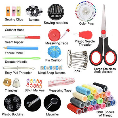 Sewing Kit, 184 Large Premium Sewing Supplies, 38 XL Thread Spools, Suitable for Traveller, Adults, Kids, Beginner, Emergency, DIY and Home Button Repair Kit - size: L