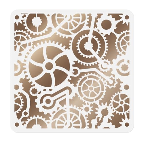 Steampunk Gear Stencil, Gear Wheel Reusable Painting Template - style: Steampunk Gears