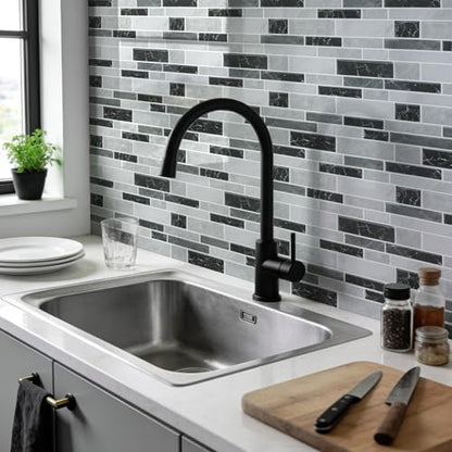 Vieshful Marble Peel and Stick Backsplash, 12 x 12 in, 10 Sheets - color: Black Grey Marble Mix, size: 10 Sheets