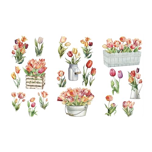 Rub on Transfers for Crafts and Furniture | 3 Design Sheets 6”x 12” | Home Decor Transfers | Furniture and Craft Decals | by Thymeless Designs (Tulips) - style: Tulips