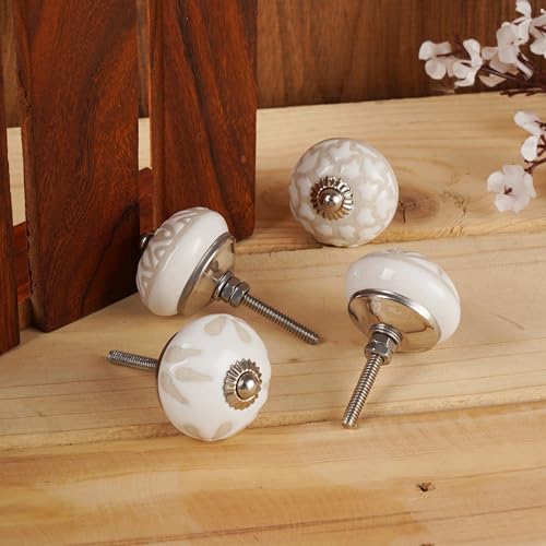 Ajuny White Ceramic Cabinet Knobs Handmade Drawer Pulls Set of 10