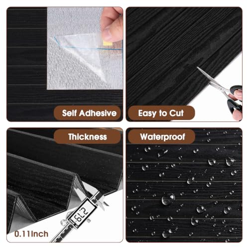 3D Peel and Stick Wall Panels PVC Grille Slat 118"x15.8" Self-Adhesive Wall Sticker Soundproof Paneling for Walls and Ceiling in Faux Black Wood Grain Texture - color: Black Wood Grain, size: 118"x15.8"