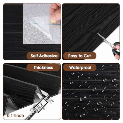 3D Peel and Stick Wall Panels PVC Grille Slat 394"x15.8" Self-Adhesive Wall Sticker Soundproof Paneling for Walls and Ceiling in Faux Black Wood Grain Texture - color: Black Wood Grain, size: 394"x15.8"