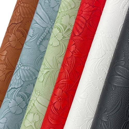 Embossed Faux Leather Sheets for Earrings Purses Making, 12 x 54 inch (32x137cm) Dragonfly Butterfly Flower Faux Leather for DIY Crafts Sewing Supplies (Brown) - color: Brown