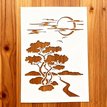 TIAMECH A4 Reusable Night Scene Stencil for Painting - style: Moon Road