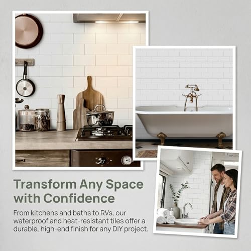 32 Sheets White Subway Marble Peel & Stick Wall Tile 4"x8" - color: White Subway Tile, size: 32 Pcs 4" x 8" x 0.07"