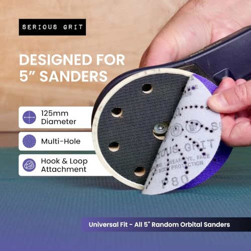 Serious Grit - 5-Inch P800 Grit Ceramic Multi-Hole Sanding Discs - 50 Pack - size: 800 Grit