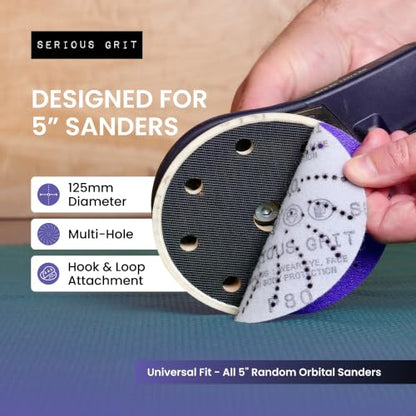 Serious Grit - 5-Inch P800 Grit Ceramic Multi-Hole Sanding Discs - 50 Pack - size: 800 Grit