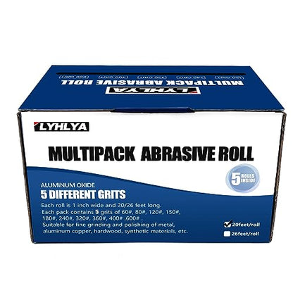 Assorted Sandpaper Rolls, 5 Grits Emery Cloth Rolls with Dispenser 150 240 320 400 600 Variety Grits Abrasive Sandpaper Rolls for Wood Metal Polishing, Each Roll 1 inch x 19.7 Feet - size: 5roll-6m