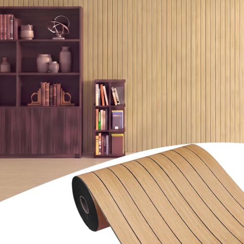 Elvone Peel and Stick PVC Slat Wood Wall Panel, Yellow, 118" x 15.7" - color: Yellow, size: 15.7" x 118"