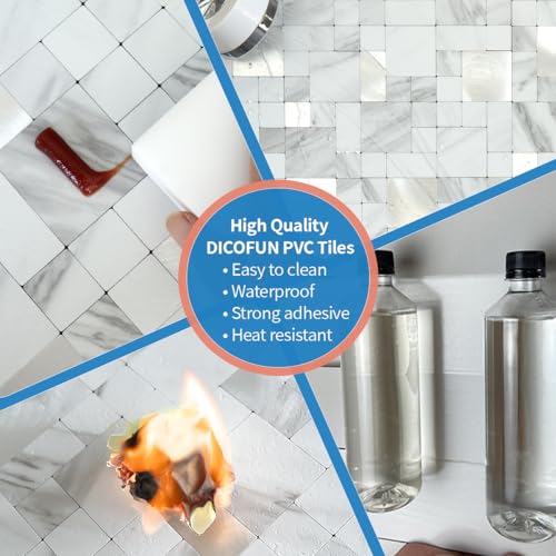 DICOFUN 1 Sheet White Marble Look Peel and Stick Tile Backsplash, Mixed Metal Silver Chips Kitchen and Bathroom Tiles, Stick on Backsplash for Stove - color: White Marble and Metal Silver, size: 1 Sheet, 12"x12"x0.12"