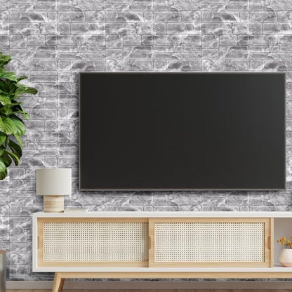 YU LI 3DH 3D Wall Panels Peel and Stick Faux Stone Wall Panel White 20-Pack Faux Brick Self-Adhesive Wallpaper 3D Foam Brick Wallpaper - color: Gray, size: 20PCS