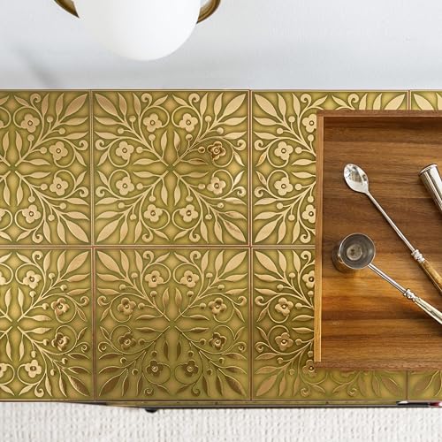 Main Street Peel and Stick Wallpaper Tiles, Gold & Green Leaves, 24-Pack - style: Gold and Green Leaves