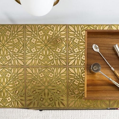 Main Street Peel and Stick Wallpaper Tiles, Gold & Green Leaves, 24-Pack - style: Gold and Green Leaves