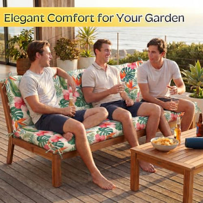 Oxford Fabric Swing Cushions with Backrest & Tie Straps for Patio Bench - color: Red Floral With Green Leaf