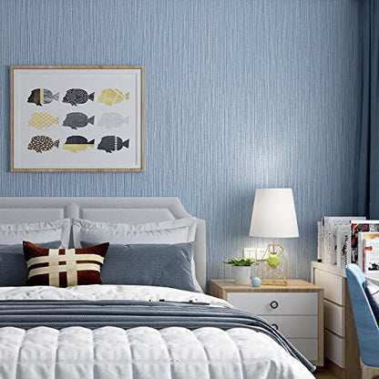 Haimin Grasscloth Wallpaper Textured 24in X 393in Fabric Contact Paper Grey Blue Wall Paper Textured Linen Peel and Stick Self-Adhesive Thick Vinyl Embossed Film Wallpaper (Gray Blue) - color: Gray/Blue