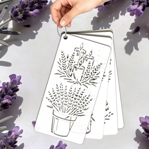 12 Sheets Lavender Stencil for Painting, Vase Bicycle Water Bottle Book Flower Silhouette Drawing Stencil Reusable Plastic Wall Stencils Template for Painting on Wall Wood Home Decor - style: Lavender